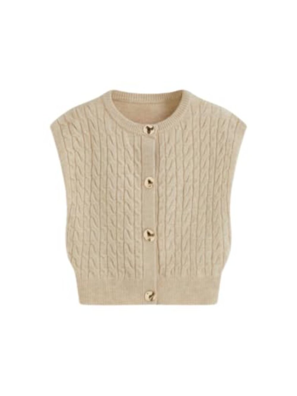 Sleeveless Cable Knit Cardigan Sweater Vest with Rose Buttons